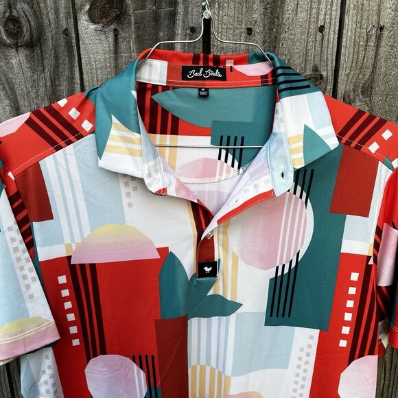 Bad Birdie Albatross Golf Polo Shirt Mens M Red Short Sleeve Abstract Floral - Picture 3 of 11